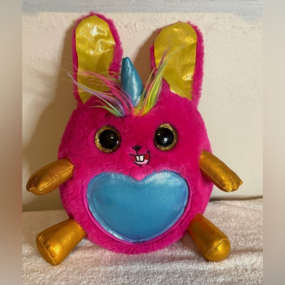 10" Rainbocorn Bright Pink Bunny Rabbit Unicorn Rainbow Hair Glitter Eyes Plush